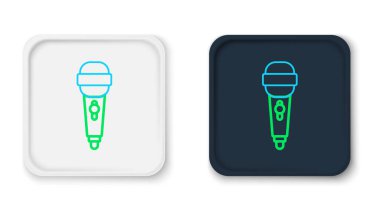 Beyaz arkaplanda hat mikrofon simgesi izole edildi. Radyodaki mikrofondan. Sözcü işareti. Renkli taslak konsepti. Vektör