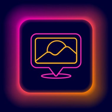 Parlayan neon çizgi haritası simgesi siyah arkaplanda izole edildi. Navigasyon, işaret, konum, harita, GPS, yön, yer, pusula, arama konsepti. Renkli taslak konsepti. Vektör