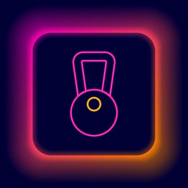 Parlayan neon çizgisi Kettlebell simgesi siyah arkaplanda izole edildi. Spor malzemeleri. Renkli taslak konsepti. Vektör