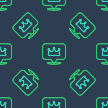 Çizgi Konumu Kral ikonu mavi arka planda kusursuz desen izole etti. Vektör