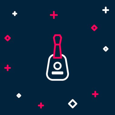 Satır Gitarı simgesi mavi arkaplanda izole edildi. Akustik gitar. Telli müzik aleti. Renkli taslak konsepti. Vektör