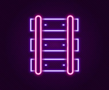 Parlayan neon hattı Demiryolu, demiryolu ikonu siyah arka planda izole edildi. Renkli taslak konsepti. Vektör