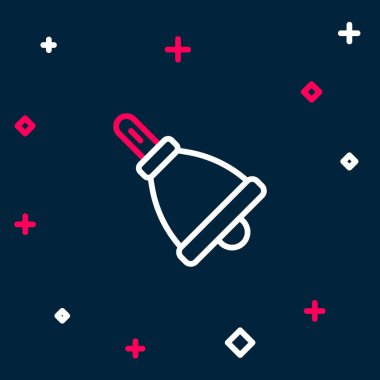 Satır zil simgesi mavi arkaplanda izole edildi. Alarm sembolü, servis zili, el zili işareti, uyarı sembolü. Renkli taslak konsepti. Vektör