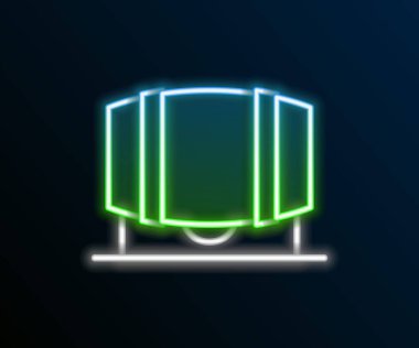 Siyah arka planda izole edilmiş şarap ikonu için parlayan neon şeritli tahta fıçı. Renkli taslak konsepti. Vektör