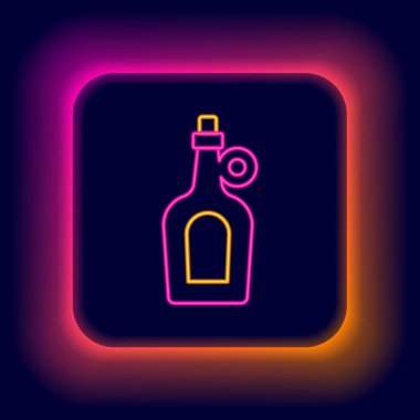 Siyah arkaplanda parlayan neon çizgisi akçaağaç şurubu ikonu izole edilmiş. Renkli taslak konsepti. Vektör