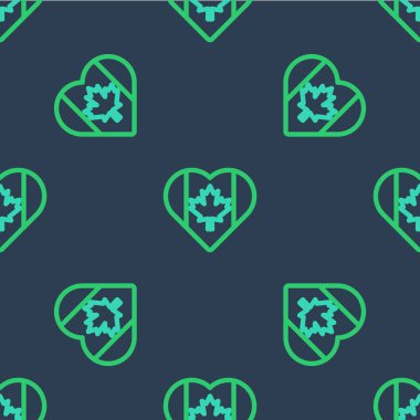 Line Heart, Kanada bayrak simgesini mavi arka planda izole etti. Kanada sembolünü seviyorum. Vektör