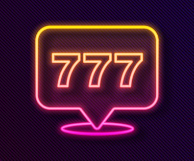 Siyah arka planda izole edilmiş uğurlu yedili büyük ikramiye ikonu olan parlak neon çizgili slot makinesi. Vektör.