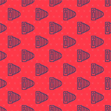 Mavi çizgi fotoğraf makinesi simgesi kırmızı arkaplandaki kusursuz deseni izole etti. Foto kamera. Dijital fotoğrafçılık. Vektör.