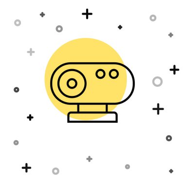 Siyah çizgi web kamera simgesi beyaz arkaplanda izole edildi. Sohbet kamerası. Web kamerası simgesi. Rastgele dinamik şekiller. Vektör.