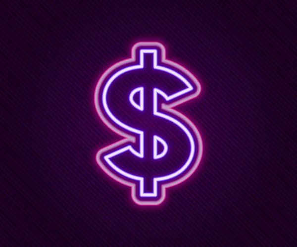 Gloeiende Neon Lijn Dollar Symbool Pictogram Geïsoleerd Zwarte Achtergrond Geld — Stockvector