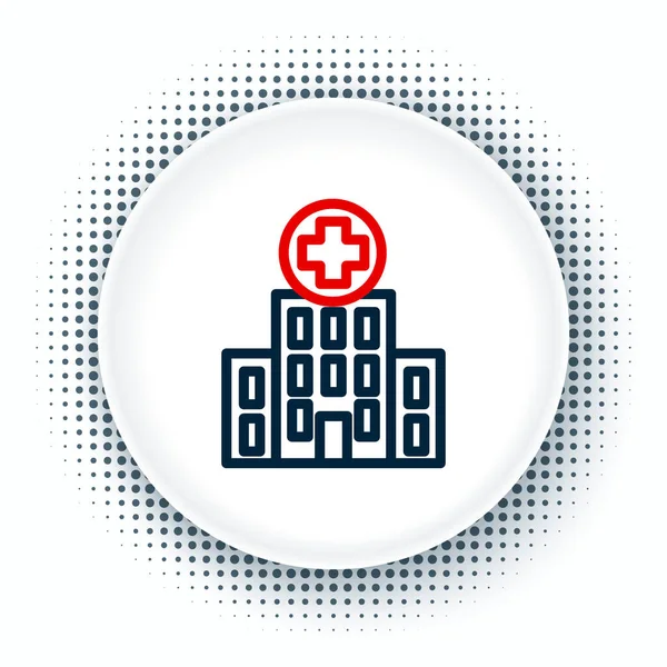 Linea Edificio Ospedaliero Medico Con Croce Icona Isolata Sfondo Bianco — Vettoriale Stock