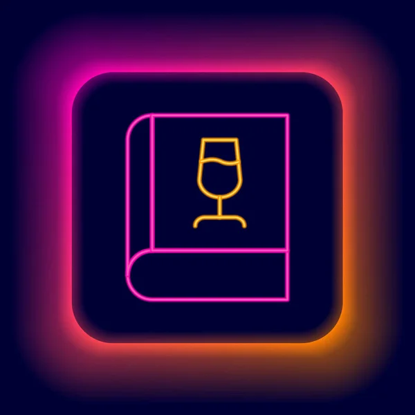 明亮的霓虹灯线关于葡萄酒图标隔离在黑色背景的书 酒杯图标 Wineglass牌五彩缤纷的概念 — 图库矢量图片