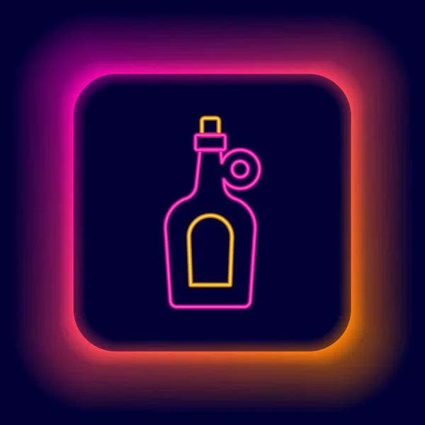 Glödande Neon Line Flaska Lönnsirap Ikon Isolerad Svart Bakgrund Färgstarkt — Stock vektor