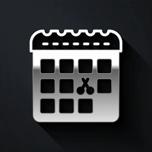 Calendario Plata Con Icono Corte Pelo Día Aislado Sobre Fondo — Vector de stock