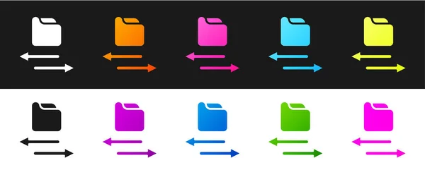 Set Transfer Files Icon Isoliert Auf Schwarzem Und Weißem Hintergrund — Stockvektor