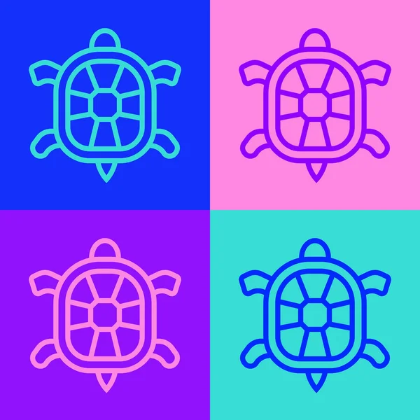 Εικόνα Pop Art Line Turtle Απομονωμένο Φόντο Χρώματος Διάνυσμα — Διανυσματικό Αρχείο