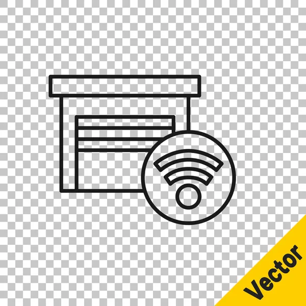Черная Линия Умный Гараж Значок Изолирован Прозрачном Фоне Вектор — стоковый вектор