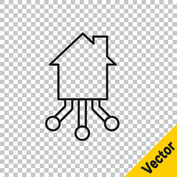 Línea Negra Icono Casa Inteligente Aislado Sobre Fondo Transparente Control — Vector de stock