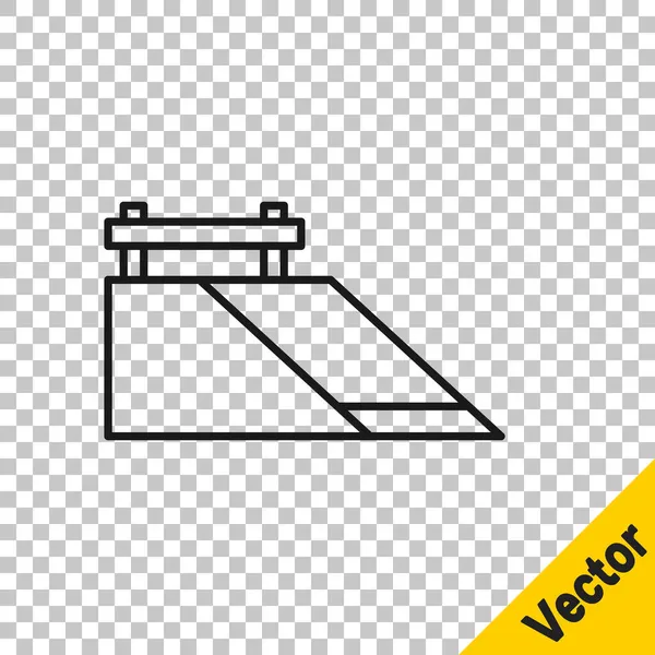 Black Line Skate Park Icon Isolated Transparent Background Set Ramp — Stock Vector