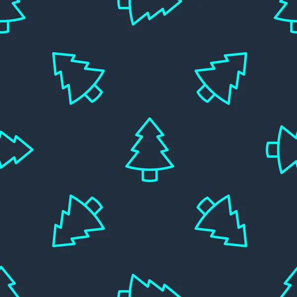Green Line Vánoční Strom Ikona Izolované Bezešvé Vzor Modrém Pozadí — Stockový vektor