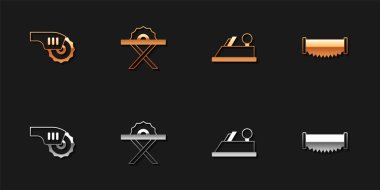 Elektrikli testere, tahta uçak aleti ve iki elli ikon ayarla. Vektör