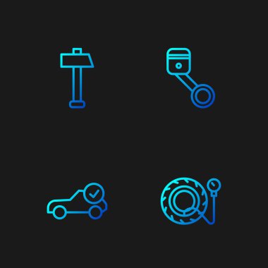 Hat lastiği basınç göstergesi, otomatik kontrol otomobili, Hammer ve Engine pistonu. Renk simgeleri. Vektör