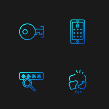 Satırı ayarla ya da kilidi kır, Parola koruması, Anahtar ve Mobil ve grafik parola. Renk simgeleri. Vektör