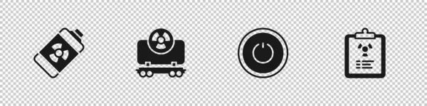 Conjunto Batería Energía Nuclear Tren Carga Radiactiva Botón Encendido Icono — Archivo Imágenes Vectoriales