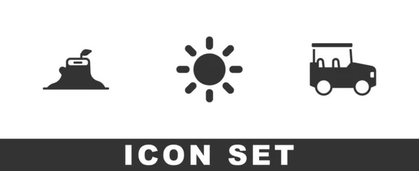 Set Souche Arbre Sun Safari Icône Voiture Vecteur — Image vectorielle
