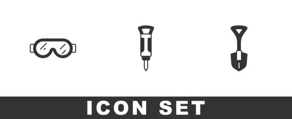Set Veiligheidsbril Bouwdrilboor Shovel Icoon Vector — Stockvector