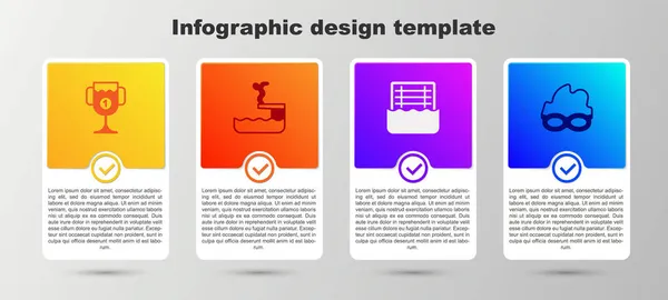 賞カップ プールへのスイマーダイビング 水泳のためのウォーターポロとメガネを設定します ビジネスインフォグラフィックテンプレート ベクトル — ストックベクタ