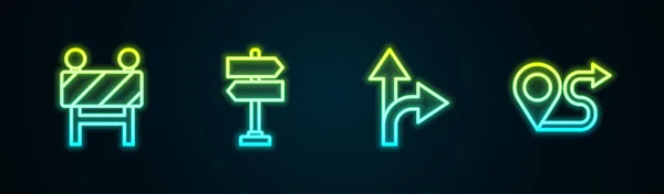 Nastavit Čáru Silniční Bariéra Dopravní Značka Umístění Trasy Zářící Neonová — Stockový vektor