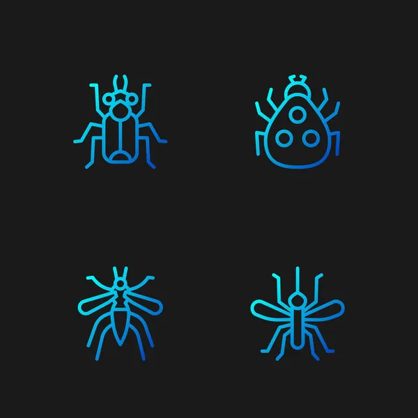 Установите Линию Flequito Beetle Bug Ladybug Градиентные Цветные Иконки Вектор — стоковый вектор