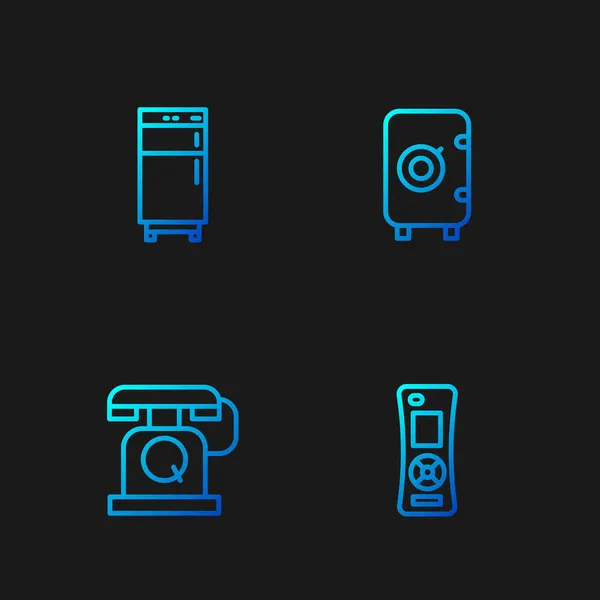 Set Line Fernbedienung Telefon Kühlschrank Und Safe Farbverlauf Symbole Vektor — Stockvektor