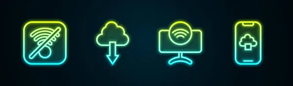 Встановити Рядок Бездротовий Інтернет Завантаження Хмари Система Smart Технології Даних — стоковий вектор