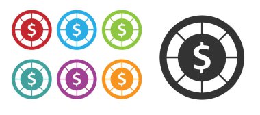 Siyah Kumarhane çipleri simgesi beyaz arkaplanda izole edilmiş. Kumarhane kumarı. Simgeleri renklendirin. Vektör