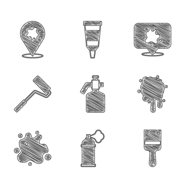 Set Paint spray gun, can, brush, roller, and icon. Vector — Stock Vector