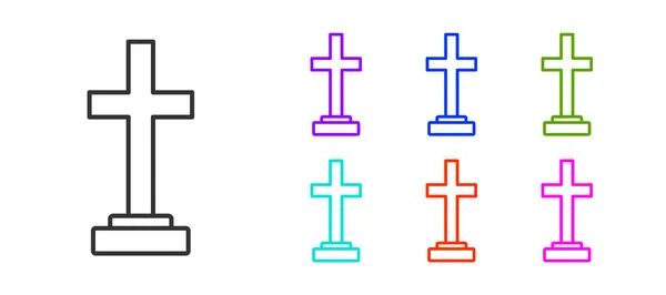 黒い線白い背景にアイコンが孤立した墓.カラフルなアイコンを設定します。ベクトル — ストックベクタ