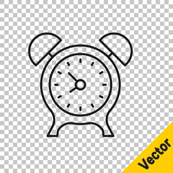 Línea negra Icono del reloj despertador aislado sobre fondo transparente. Despierta, levántate concepto. Señal de tiempo. Vector — Vector de stock