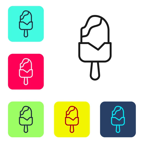 Icono de helado de línea negra aislado sobre fondo blanco. Dulce símbolo. Establecer iconos en botones cuadrados de color. Vector — Vector de stock