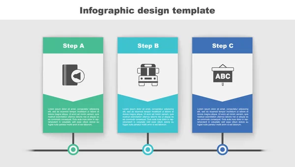 Set Hörbuch, Schulbus und Tafel. Geschäftsinfografische Vorlage. Vektor — Stockvektor