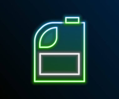 Siyah arka planda izole edilmiş motor makine yağı ikonu için parlayan neon hattı kutusu. Benzin bidonu. Yağ değiştirme ve onarım servisi. Motor yağı işareti. Renkli taslak konsepti. Vektör