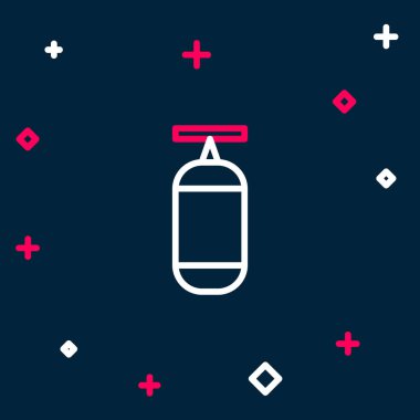 Hat Kum Torbası simgesi mavi arkaplanda izole edildi. Renkli taslak konsepti. Vektör