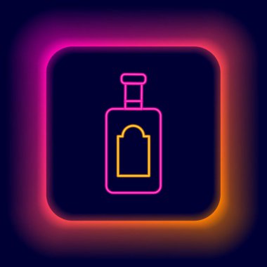 Parlayan neon hattı viski şişesi simgesi siyah arka planda izole edildi. Renkli taslak konsepti. Vektör