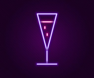 Parlayan neon hattı. Siyah arka planda izole edilmiş şampanya ikonu. Renkli taslak konsepti. Vektör
