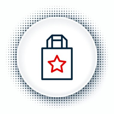 Beyaz arkaplanda çizgi kâğıdı alışveriş poşeti simgesi izole edildi. Paket işareti. Renkli taslak konsepti. Vektör