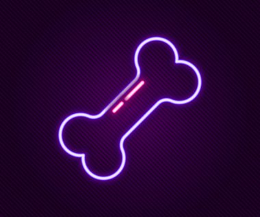 Parlayan neon hattı köpek kemiği simgesi siyah arkaplanda izole edildi. Besin sembolü. Renkli taslak konsepti. Vektör