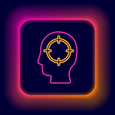 Parlayan neon hattı kafa avlama ikonu siyah arka planda izole edildi. İş hedefi ya da İstihdam tabelası. İş için insan kaynakları ve adam toplama. Renkli taslak konsepti. Vektör