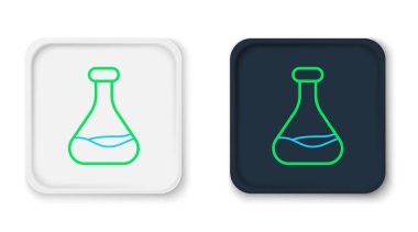 Beyaz arkaplanda çizgi test tüpü ve matara simgesi izole edildi. Kimyasal laboratuvar testi. Laboratuvar camları. Renkli taslak konsepti. Vektör