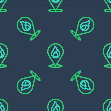 Ateş alev ikonlu çizgi haritası işaretleyicisi mavi arkaplanda izole edilmiş pürüzsüz desen. Yakında yangın var. Vektör